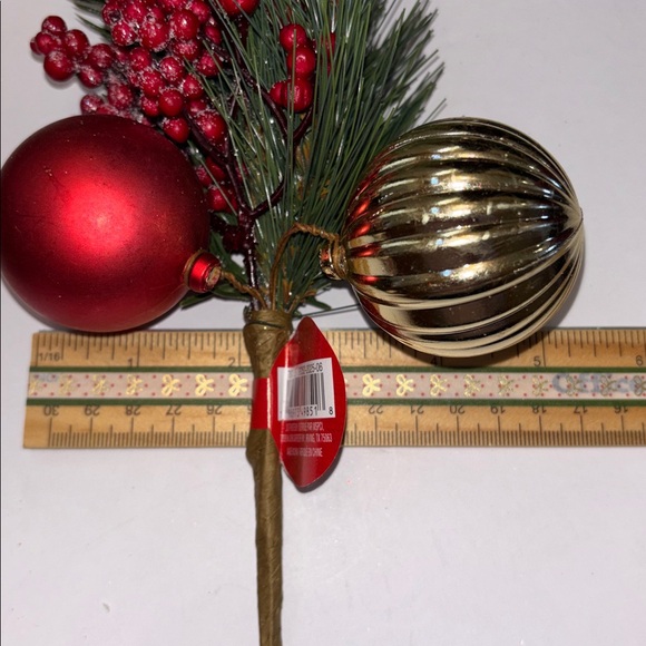 Festive Red & Gold Christmas Pick - Holiday Pine, Berries & Ornaments 7 - Picture 10 of 15